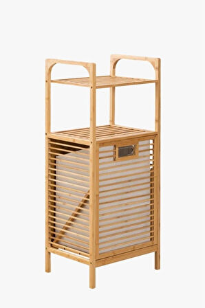 Dekorasyaa Bambu 2 Katlı Çok Amaçlı Banyo Düzenleyici Çamaşır Sepeti Organizer - Krem