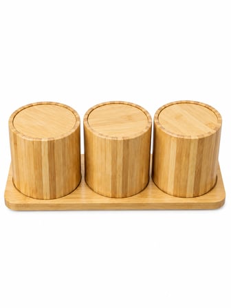 Doğal Saf Bambu 3 Parça Standlı Baharatlık Ve Kavanoz Seti
