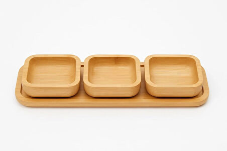 Dekorasyaa Bambu Çok Amaçlı Çerezlik ve Kahvaltılık - Sunum Tepsili - 3lü Kare