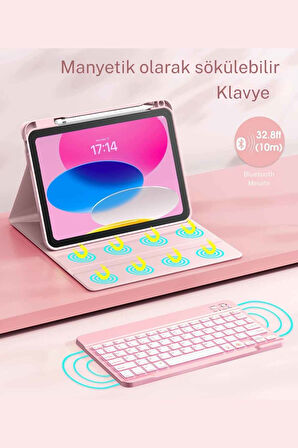 iPad 10. 11. Nesil Uyumlu Model A3354, A3355, A3356 A2696, A2757, A2777, A3162 Klavyeli Tablet Kılıfı