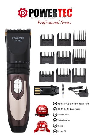 Powertec TR-6500 Profesyonel Yedek Bataryalı Şarjlı Saç Sakal Tıraş Makinesi