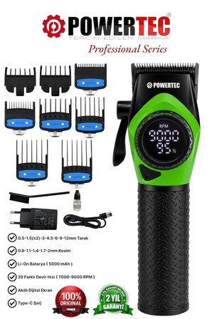 TR-5100 Profesyonel Saç Tıraş Makinesi | 9000 RPM Dijital Ekran | Şarjlı Berber Tipi Clipper
