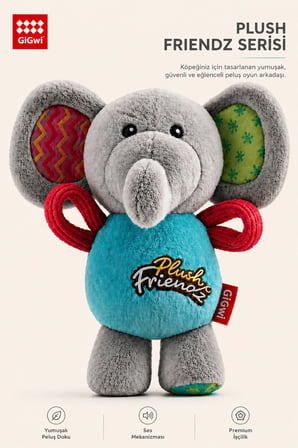 Plush Friendz Serisi Sesli & Hışırtılı Fil Peluş Köpek Oyuncağı - Küçük Irk & Yavru Çiğneme Oyuncağı