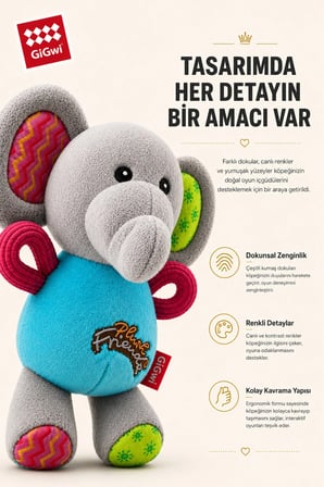 Plush Friendz Serisi Sesli & Hışırtılı Fil Peluş Köpek Oyuncağı - Küçük Irk & Yavru Çiğneme Oyuncağı