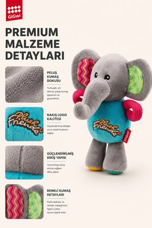 Plush Friendz Serisi Sesli & Hışırtılı Fil Peluş Köpek Oyuncağı - Küçük Irk & Yavru Çiğneme Oyuncağı