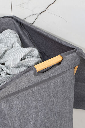 Porsima Mio-100 Bambu Banyo Kirli Çamaşır Sepeti Banyo Düzenleyici Sepet 40,5X65,5 cm