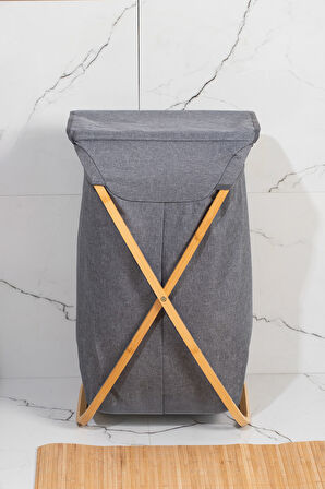 Porsima Mio-100 Bambu Banyo Kirli Çamaşır Sepeti Banyo Düzenleyici Sepet 40,5X65,5 cm