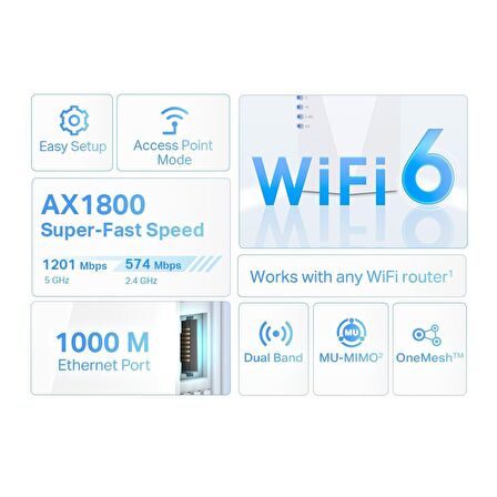 TP-Link RE600X AX1800  Wİ-Fİ 6 5Ghz/2.4Ghz Dual Band Gigabit Port Menzil Genişletici