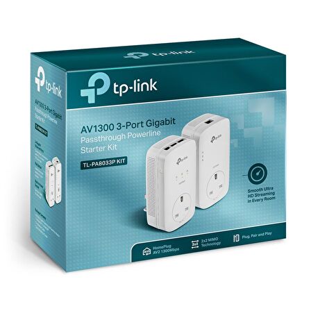 TP-LINK TL-PA8033P KIT AV1300 3 PORTLU GIGABIT PASSTHROUGH POWERLINE BAŞLANGIÇ KİTİ