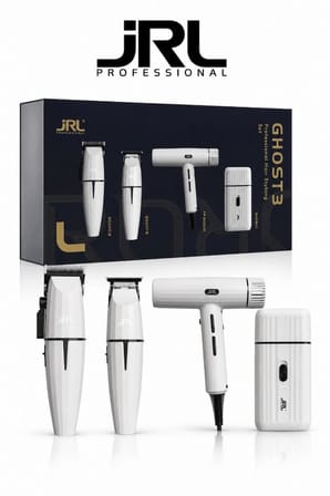 JRL Professional Ghost Kit 3 Saç Kesim, Çizim, Sakal ve Fön Makinesi 4'lü Set Beyaz