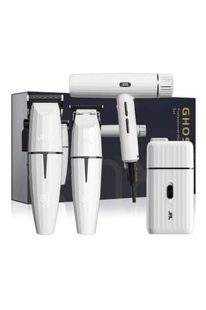 JRL Professional Ghost Kit 3 Saç Kesim, Çizim, Sakal ve Fön Makinesi 4'lü Set Beyaz