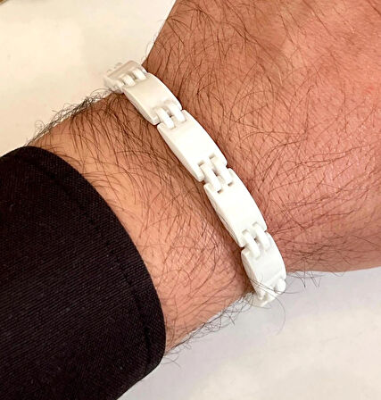 1. Sınıf Çelik ve Seramik Mixli Beyaz Erkek Bileklik (20 cm yada 23 cm)
