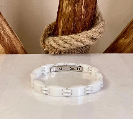 1. Sınıf Çelik ve Seramik Mixli Beyaz Erkek Bileklik (20 cm yada 23 cm)