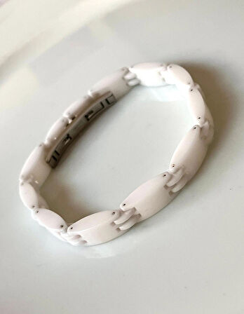 1. Sınıf Çelik ve Seramik Mixli Beyaz Erkek Bileklik (20 cm yada 23 cm)