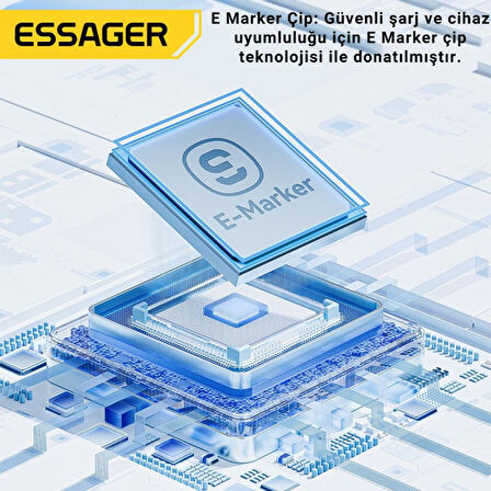 Essager E-Marker Çipli 1MT 100W Type C to Type C Şarj Kablosu 480Mbps Veri Aktarım Şarj Akım Korumalı Kopmaz Kablo
