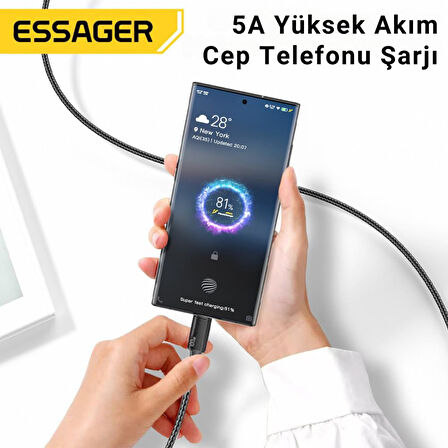 Essager E-Marker Çipli 1MT 100W Type C to Type C Şarj Kablosu 480Mbps Veri Aktarım Şarj Akım Korumalı Kopmaz Kablo
