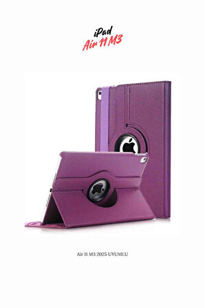 iPad Air 11 M3 2025 Uyumlu 360° Yatay Dikey Dönebilen Deri Tablet Kılıfı