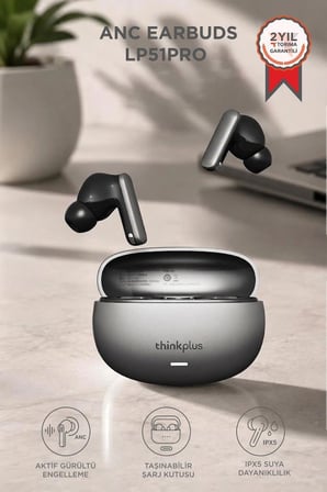 Lenovo Thinkplus Bluetooth Kulaklık Akıllı Anc Tws 5.4 Kablosuz Kulaklık LP51 Pro Gri