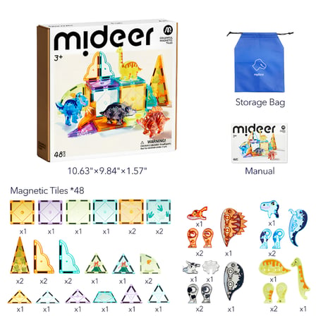 Mideer Renkli Magnetic Tiles Jurassic Macerası 48 Parça