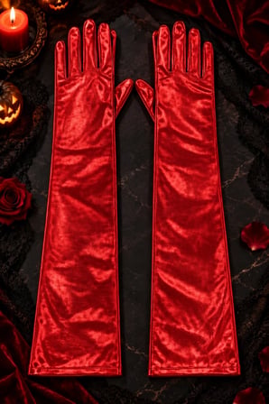 Kırmızı Uzun Parlak Eldiven Kadın Opera Dirsek Üstü Yılbaşı Halloween Cadılar Bayramı Bride