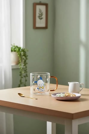 Sanrio Lisanslı Pochacco Cam Bardak 420 Ml – Renkli Saplı Şeffaf Tasarım