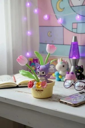 Sanrio Lisanslı Kuromi Çiçek Serisi Led Gece Lambası – Dekoratif & Yumuşak Işıklı