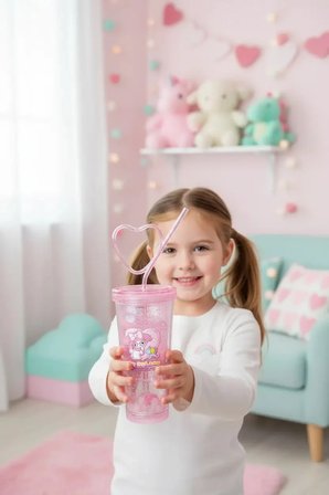 Sanrio Lisanslı My Melody Tatlı Fabrikası Serisi Kalp Pipetli Çift Duvarlı Şişe 440 ml