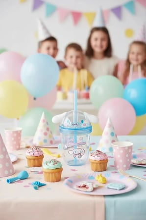 Sanrio Lisanslı Cinnamoroll Tatlı Fabrikası Serisi Kulak Detaylı Pipetli Su Şişesi 435 ml