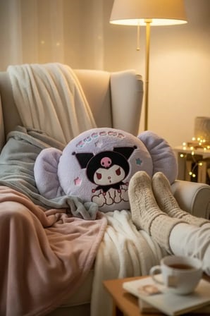 Sanrio Lisanslı Kuromi Peluş Yastık – Yumuşacık Şeker Figürlü Dekoratif Seri 38 Cm