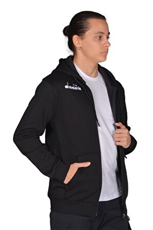 Diadora İmola - Erkek Siyah Pamuklu Tam Fermuarlı Spor Sweatshirt - DDTAM1050049