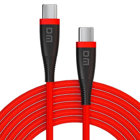 DM SL019 65W 3A Type-C to Type-C Hızlı Şarj ve Data Kablosu Kırmızı 1 Metre