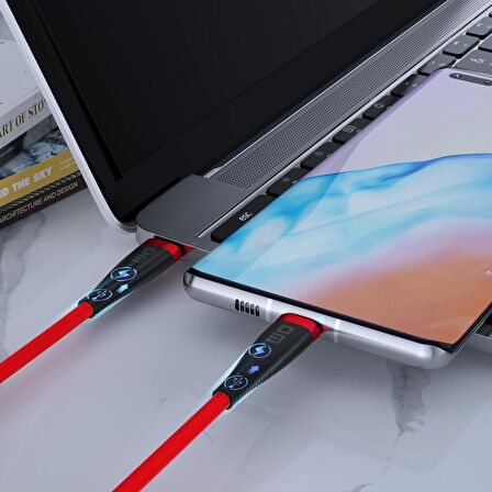 DM SL019 65W 3A Type-C to Type-C Hızlı Şarj ve Data Kablosu Kırmızı 1 Metre