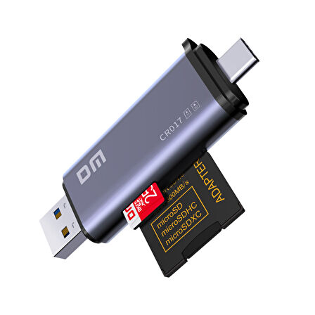 DM CR017 USB-A ve Type-C SD Micro SD TF Kart Okuyucu