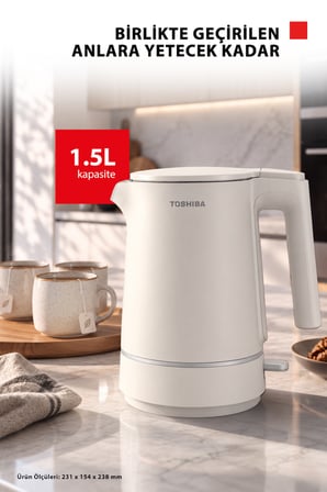 Toshiba Cool Touch Gizli Rezistanslı 1.5 L Beyaz Su Isıtıcı Kettle KT-15PS1VME(W)