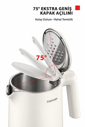 Toshiba Cool Touch Gizli Rezistanslı 1.5 L Beyaz Su Isıtıcı Kettle KT-15PS1VME(W)