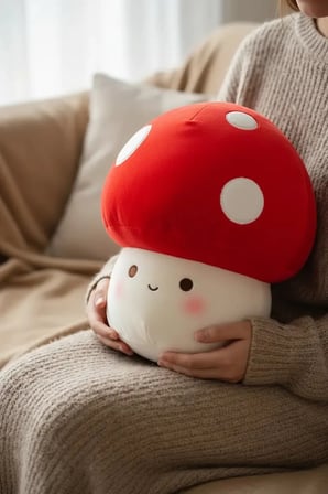 Miniso Lisanslı Mantar Peluş Oyuncak Kırmızı Beyaz – Yumuşak ve Dekoratif Oyun Arkadaşı 22 Cm