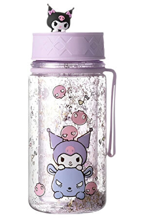 Sanrio Lisanslı Askılı Simli Plastik Şişe (300ml) - Kuromi - Cinnamoroll -  Pompompurin