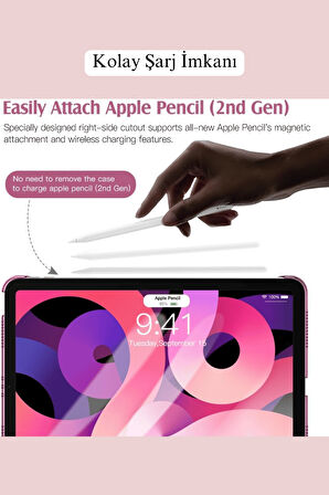 iPad Air 11 inç 2024 6. Nesil M2 Çip Uyumlu Kalem Bölmeli Akıllı Smart Tablet Kılıfı