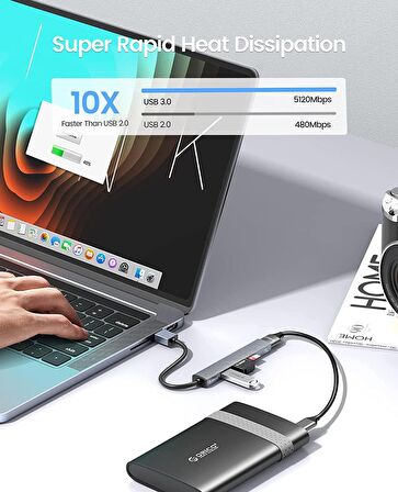 Orico 3 Portlu USB 3.0 Çoklayıcı TF Micro SD Kart Okuyucu Hub Alüminyum