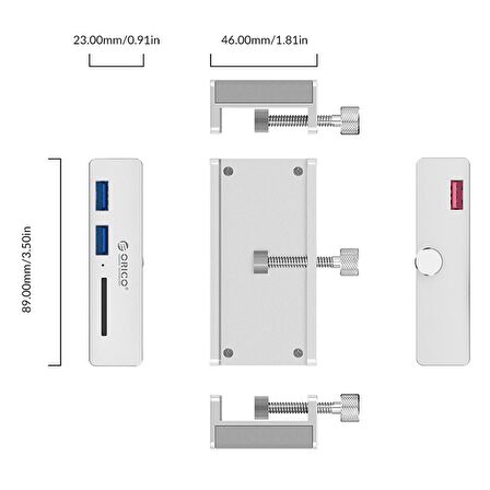 ORICO Kenar Kelepçeli USB 3.0 4 Portlu SD Kart Okuyuculu HUB Çoklayıcı