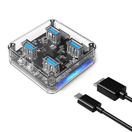 Orico Şeffaf Led Işıklı 5Gbps 4 Portlu USB-A 3.0 Çoklayıcı 30 CM Kablolu