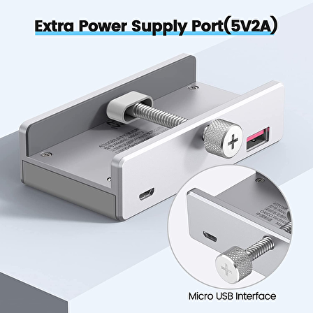 Orico 4 Portlu USB3.0 Ekstra 5V2A Güç Masa ve Monitör Kenar Kelepçeli Çoklayıcı HUB, 1 Metre, MH4PU-P