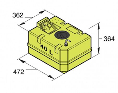 Vetus su tankı. Polietilen. Ø38 mm dolum ağızı, Ø 16mm havalandırma 40 Litre