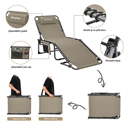 KingCamp Berlin Classic Comfort Lounge 5 Kademeli Katlanır Şezlong Beige