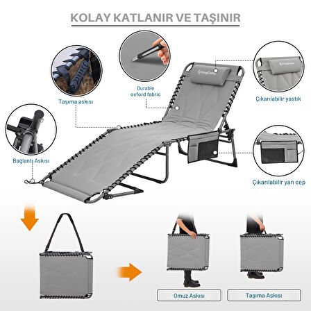 KingCamp Bavaria Cozy Premium 5 Kademeli Katlanır Şezlong Grey