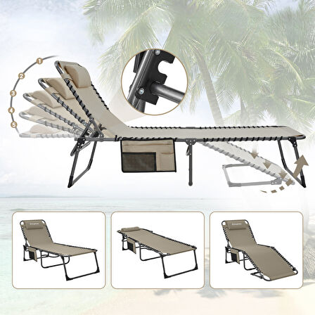 KingCamp Berlin Classic Comfort 2'li Set 5 Kademeli Katlanır Şezlong Beige