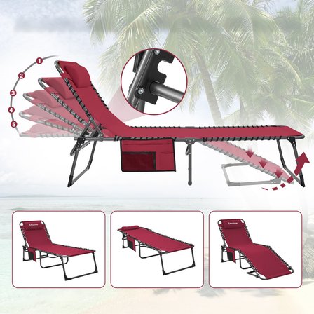 KingCamp Berlin Classic Comfort 2'li Set 5 Kademeli Katlanır Şezlong Wine