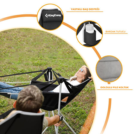 KingCamp Orchid Lux Ayak Dayamalı & Salıncaklı Hamak Kamp Sandalyesi Bl/Grey