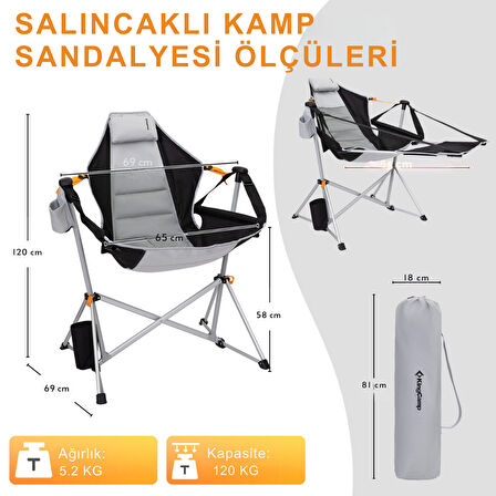 KingCamp Orchid Lux Ayak Dayamalı & Salıncaklı Hamak Kamp Sandalyesi Grey