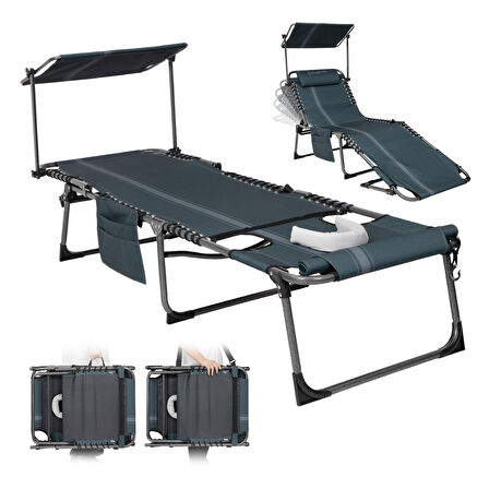KingCamp Magnolia B10 Plus Hands-Free Premium 7 Kademeli Katlanır Şezlong Blue/Grey